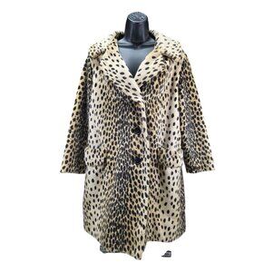 Vintage Russel Taylor Coat Leopard Print Mid Length Button Front Faux Fur Animal